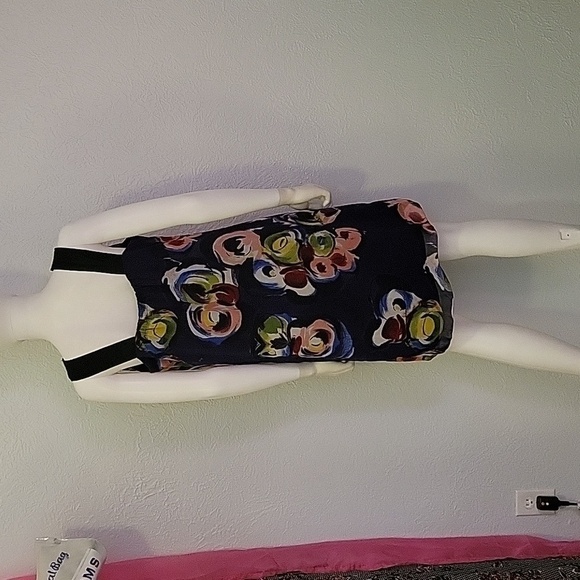 Simply VERA Retro 1960s Mod Floral Chiffon Sleeveless Babydoll Jumper Mini Dress - Picture 6 of 10